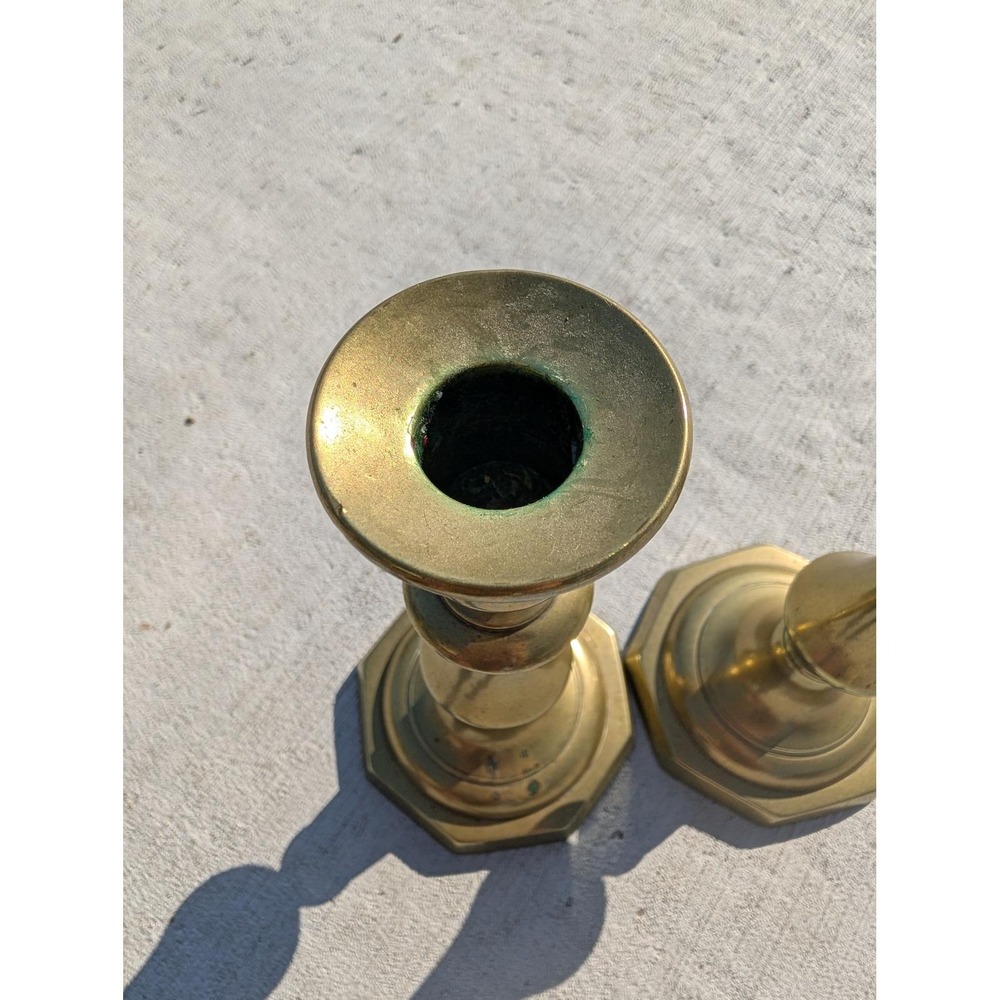 VTG‎ Solid Brass Candlesticks Pair 7.5" Octagon Base Grandmacore Moody Heritage - Picture 5 of 8